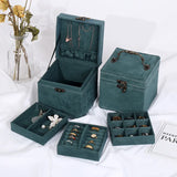 Green 3-Layer Flannel Jewelry Organizer Box Large Capacity With Lock