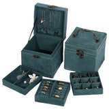 Green 3-Layer Flannel Jewelry Organizer Box Large Capacity With Lock