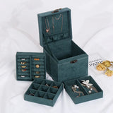 Green 3-Layer Flannel Jewelry Organizer Box Large Capacity With Lock