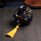 Colored Agate Beads Necklace with Tibetan Tassel