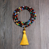 Colored Agate Beads Necklace with Tibetan Tassel