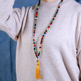 Colored Agate Beads Necklace with Tibetan Tassel