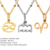 Stainless Steel 12 Constellation Pendant Necklace Golden Zodiac Charms Jewelry