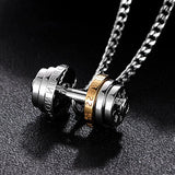 Men's Stainless Steel Barbell Fitness Necklace Sports Pendant