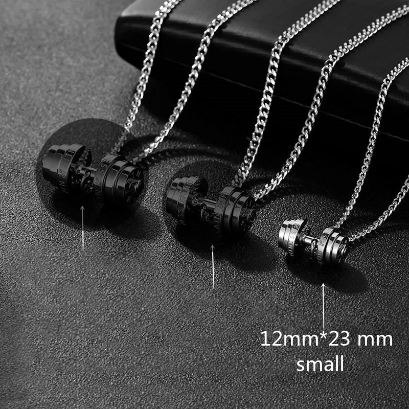 Men's Stainless Steel Barbell Fitness Necklace Sports Pendant