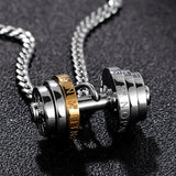 Men's Stainless Steel Barbell Fitness Necklace Sports Pendant