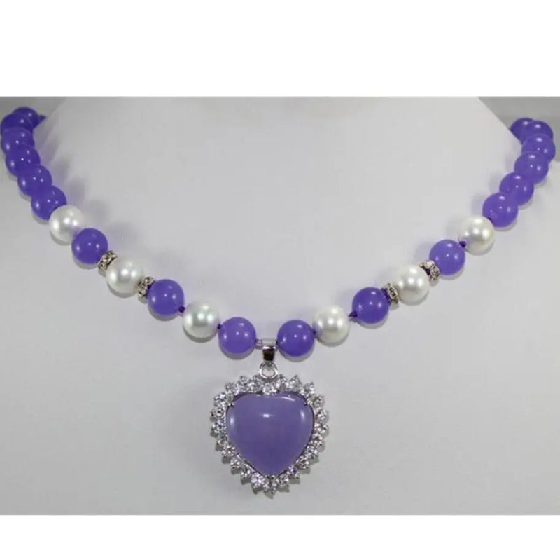 Purple Jade & Pearl Heart Pendant Necklace
