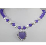 Purple Jade & Pearl Heart Pendant Necklace