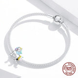 925 Silver Rainbow Pony Charm Bangle Bracelet Bead Jewelry DIY