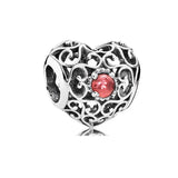 12 Month Birthday Stone Heart Charm for 925 Silver Bracelet