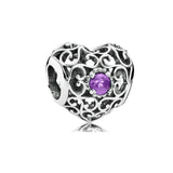 12 Month Birthday Stone Heart Charm for 925 Silver Bracelet