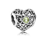 12 Month Birthday Stone Heart Charm for 925 Silver Bracelet