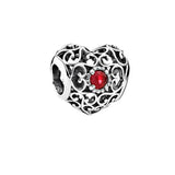 12 Month Birthday Stone Heart Charm for 925 Silver Bracelet