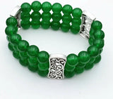 Women's 3-Row Natural 8mm Green Jade Beads Stretch Bracelet