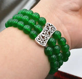 Women's 3-Row Natural 8mm Green Jade Beads Stretch Bracelet