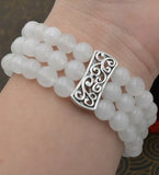 Women's 3-Row Natural 8mm Green Jade Beads Stretch Bracelet