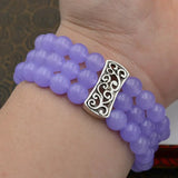 Women's 3-Row Natural 8mm Green Jade Beads Stretch Bracelet