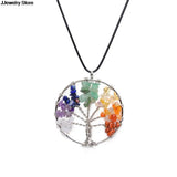 7 Chakra Tree Of Life Pendant Necklace Copper Crystal Natural Stone Women Gift