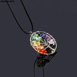 7 Chakra Tree Of Life Pendant Necklace Copper Crystal Natural Stone Women Gift