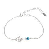 925 Silver Hamsa Hand Evil Eye Bracelet Turkey Good Luck cz Chain Link