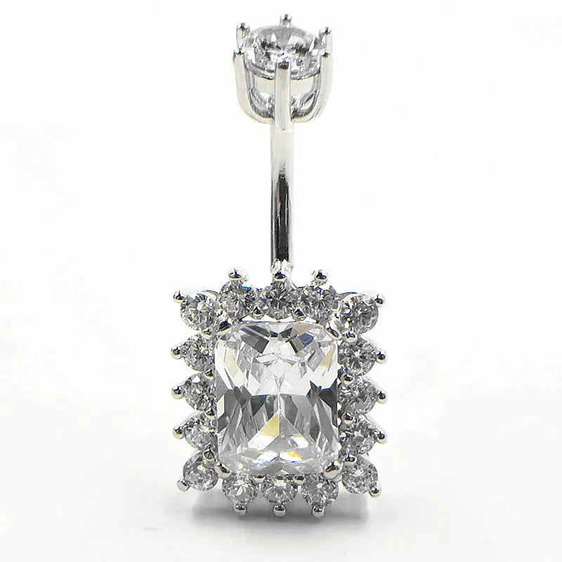 925 Silver Belly Ring CZ Navel Piercing