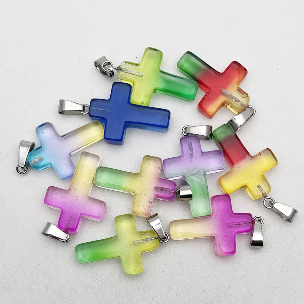 50pc Cross Stone Pendants Necklace for Jewelry Making
