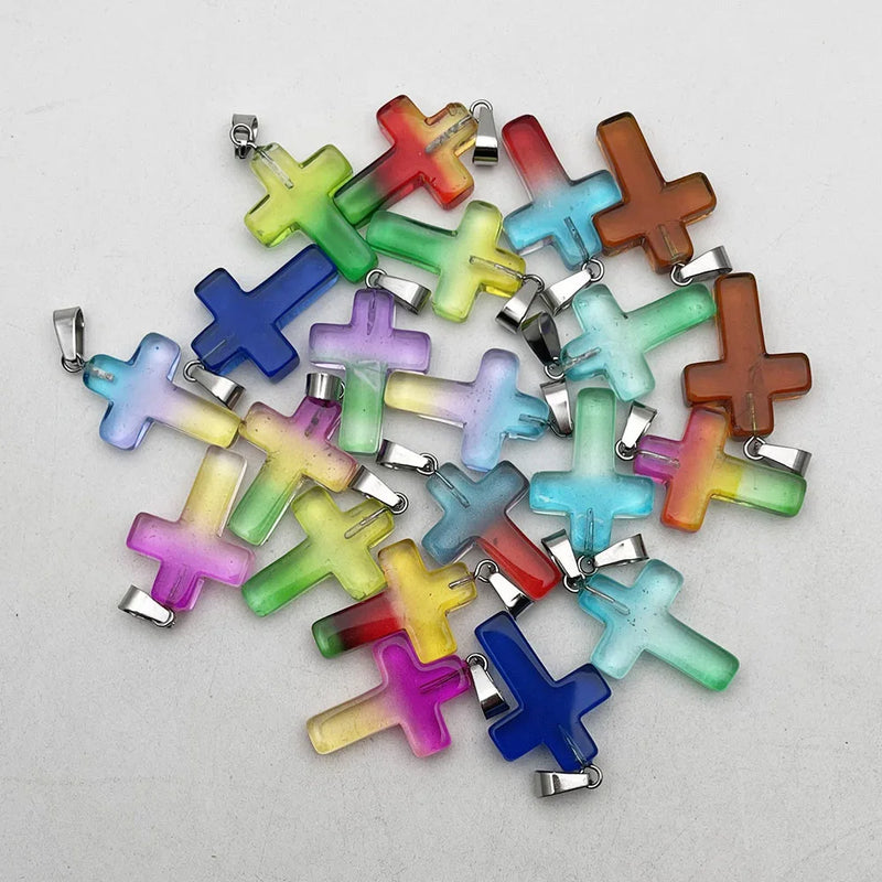 50pc Cross Stone Pendants Necklace for Jewelry Making
