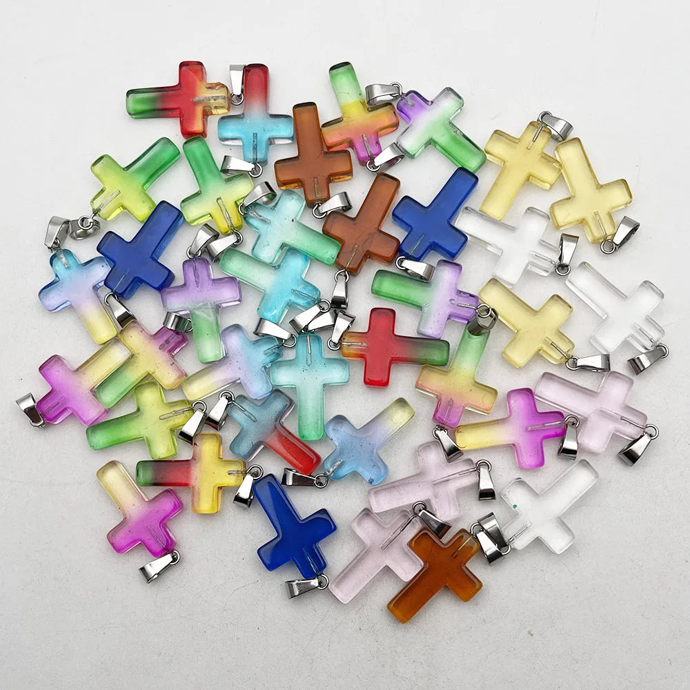 50pc Cross Stone Pendants Necklace for Jewelry Making
