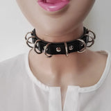 Harajuku Hot Dark Rivet Leather Choker Punk Necklace w/ Heart Lock & Key