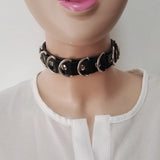 Harajuku Hot Dark Rivet Leather Choker Punk Necklace w/ Heart Lock & Key