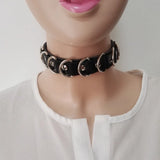 Harajuku Hot Dark Rivet Leather Choker Punk Necklace w/ Heart Lock & Key