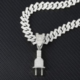 Hip Hop PLUG Letter Pendant Necklace with Crystal Cuban Chain