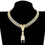 Hip Hop PLUG Letter Pendant Necklace with Crystal Cuban Chain