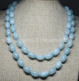 10x14mm Rice Aquamarine Bead Necklace 18''