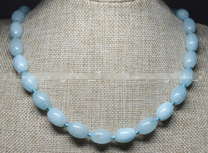 10x14mm Rice Aquamarine Bead Necklace 18''