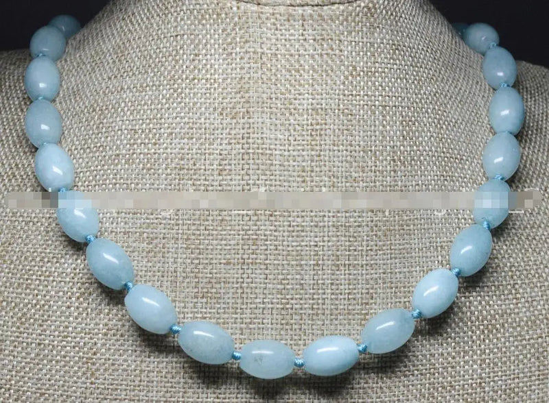 10x14mm Rice Aquamarine Bead Necklace 18''