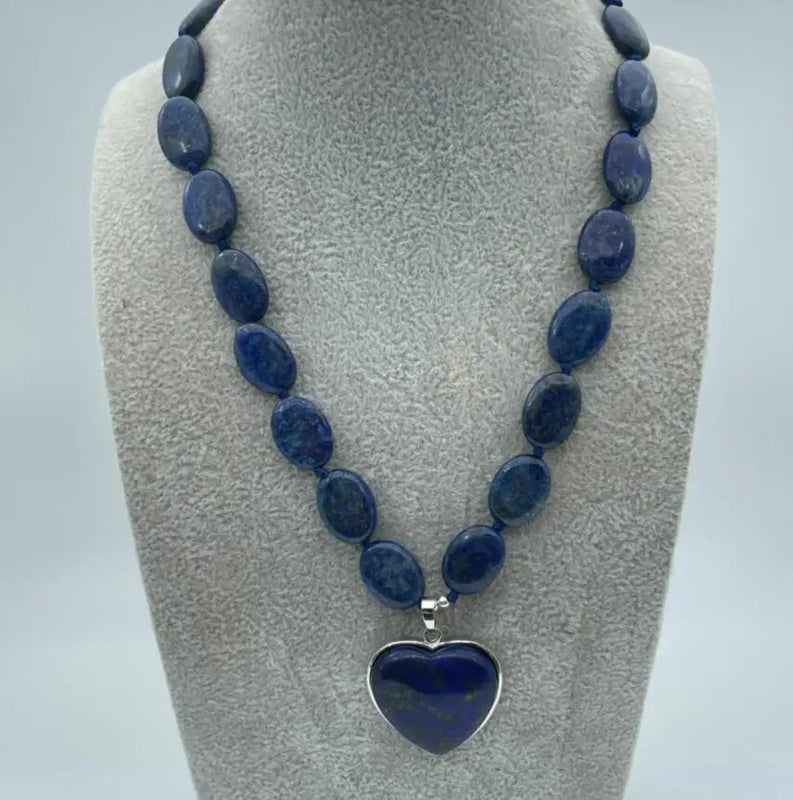 Lapis Lazuli & Heart-shaped Jade Necklace Pendant Set