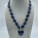 Lapis Lazuli & Heart-shaped Jade Necklace Pendant Set