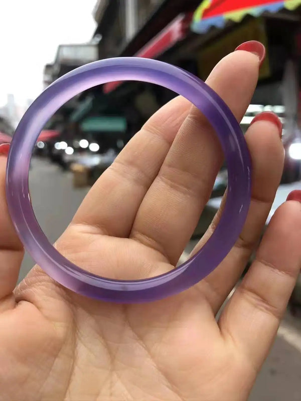 Natural Purple Jade Bangle Hand Carved Chalcedony Bracelet