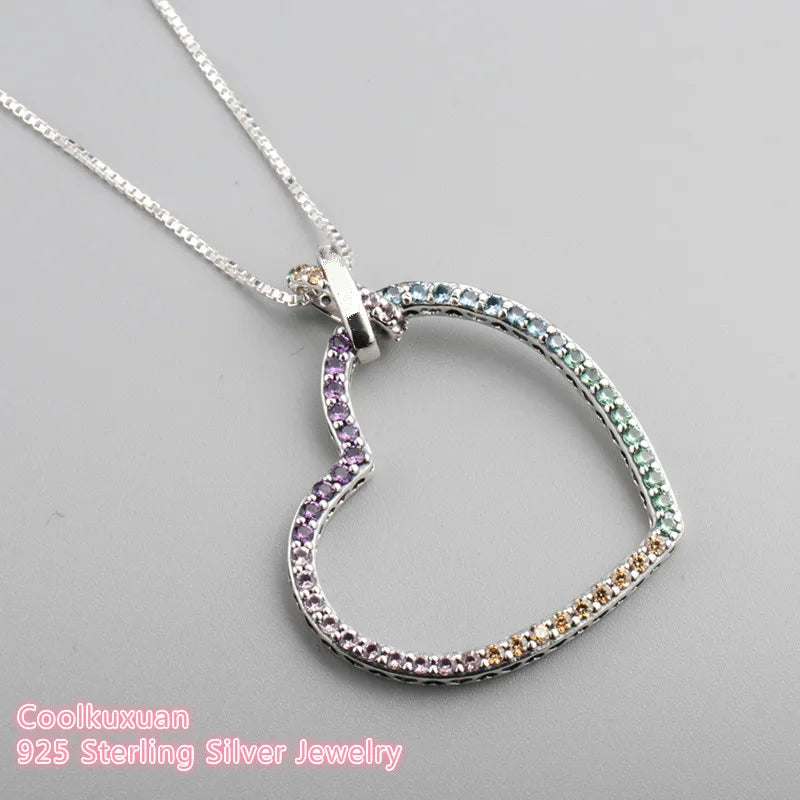 Colorful Heart Necklace 925 Sterling Silver Women's Jewelry