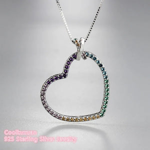 925 Silver Heart Necklace Multi-Color Women Jewelry