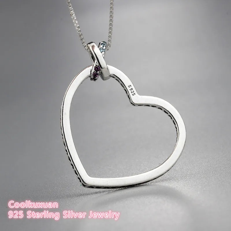Colorful Heart Necklace 925 Sterling Silver Women's Jewelry