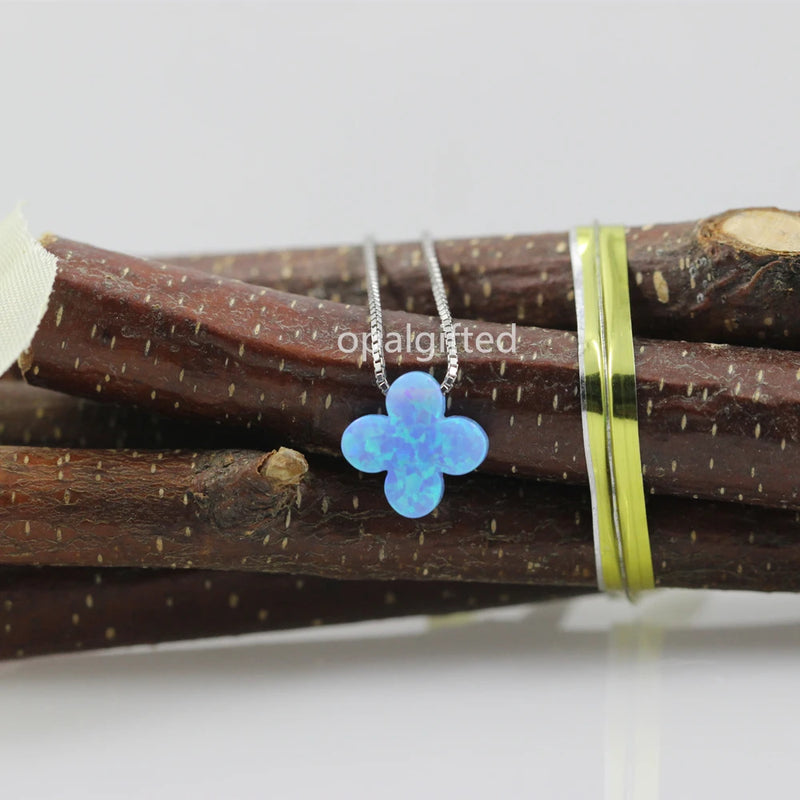 10mm Synthetic Opal Clover Silver Necklace for Women