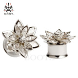 Flower Ear Plugs Stainless Steel Piercing Gauges Pair