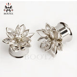 Flower Ear Plugs Stainless Steel Piercing Gauges Pair