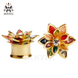 Flower Ear Plugs Stainless Steel Piercing Gauges Pair