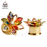 Flower Ear Plugs Stainless Steel Piercing Gauges Pair