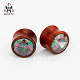 Wood Zircon Stone Ear Plugs Tunnel Piercing Jewelry Pair 2Pcs Ear Gauges