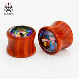 Wood Zircon Stone Ear Plugs Tunnel Piercing Jewelry Pair 2Pcs Ear Gauges
