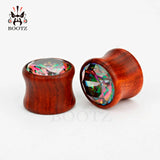 Wood Zircon Stone Ear Plugs Tunnel Piercing Jewelry Pair 2Pcs Ear Gauges